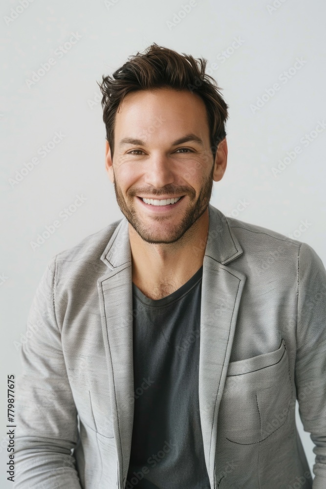 Cheerful Young Man with a Bright Smile Wearing Casual Blazer Cheerful Young Man with a Bright Smile Wearing Casual Blazer