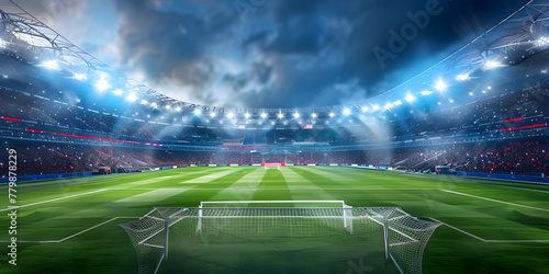 Top view of modern football stadium in lights