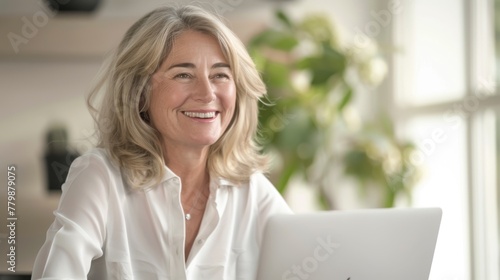A Smiling Woman with a Laptop Free Download A Smiling Woman with a Laptop - GFXLoad