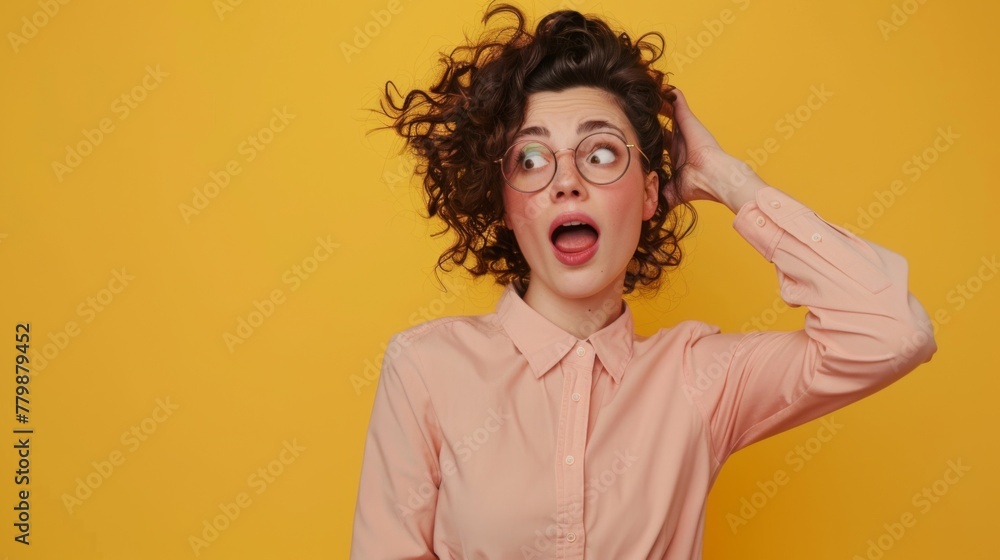 Woman's Surprise on Yellow Backdrop Woman's Surprise on Yellow Backdrop