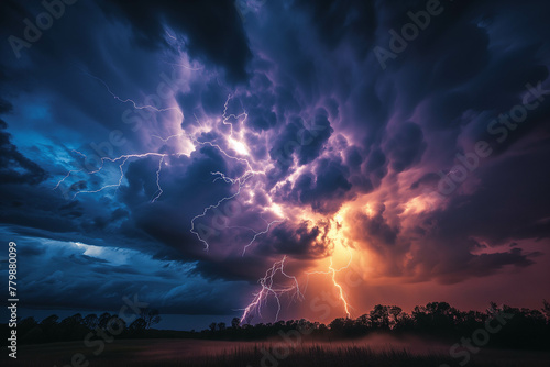 Landscapes, raging storms and violent and dangerous lightning strikes. photo