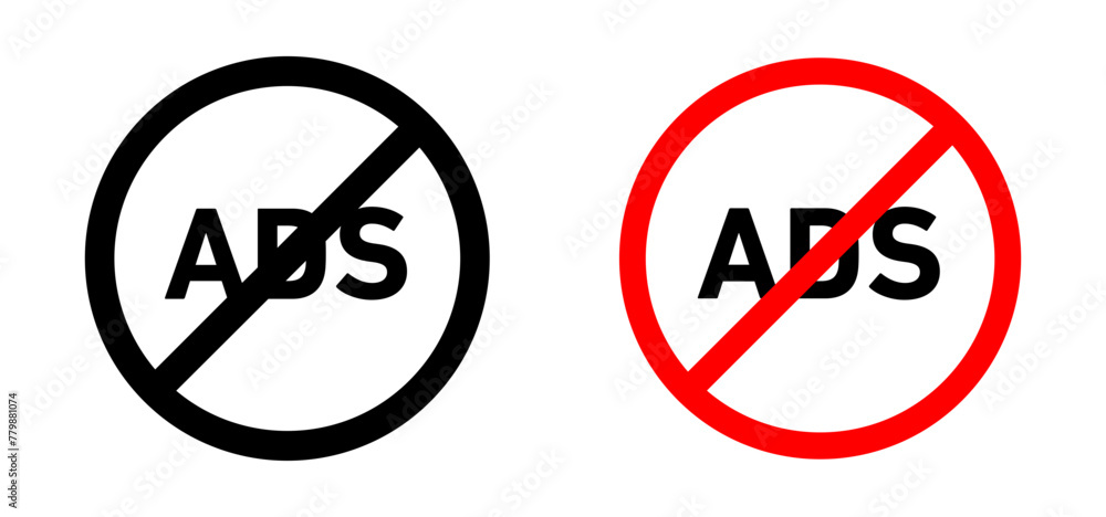 Ad blocker for web or social media advertisement icon. ads not allowed for marketing online set. anti ads free platform symbol Ad blocker for web or social media advertisement icon. ads not allowed for marketing online set. anti ads free platform symbol