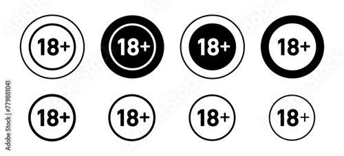 18 Plus is allowed or under 18 is not allowed icon. only adult censored cinema movie to watch legal sexual content symbol