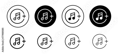 Add music to mobile phone or favorite playlist icon. download mp3 audio file to computer set. photo