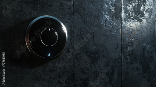 A modern and minimalist black and silver smart doorbell with video recording and two-way audio communication for enhanced home security