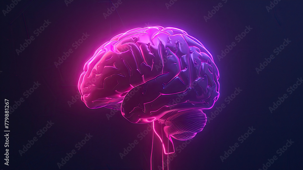 Human Brain Made by Neon Glow is Hovering on a Black Background Human Brain Made by Neon Glow is Hovering on a Black Background