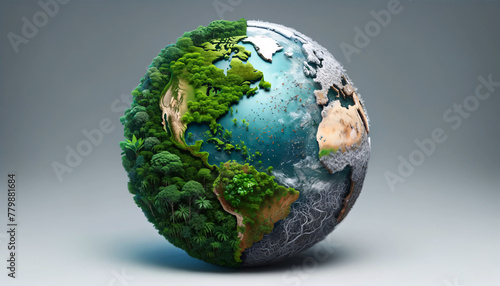 Globe Contrast: Lush Rainforests and Barren Wastelands