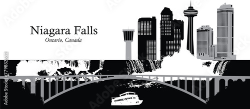 Vector illustration of the skyline cityscape and waterfall of Niagara Falls, Ontario, Canada