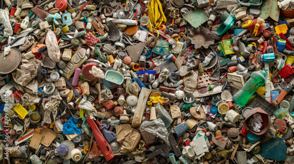 A collection of compressed mixed waste, primarily plastics and assorted garbage, is compacted together. A collection of compressed mixed waste, primarily plastics and assorted garbage, is compacted together.