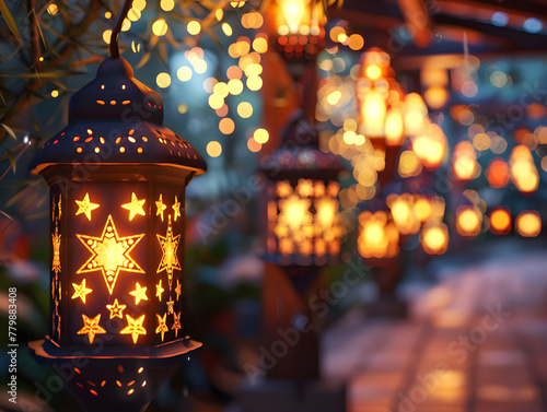 Warm light from intricate lanterns - Ai Generated