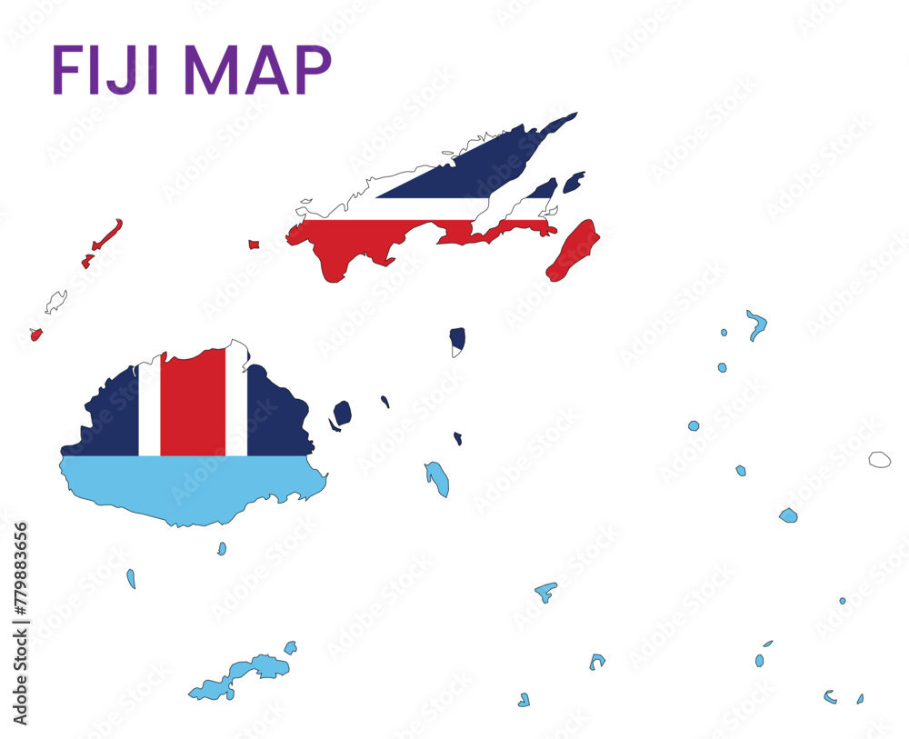 High detailed map of Fiji. Outline map of Fiji. Oceania Stock Vector ...