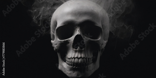 Skull with smoke, isolated background, ghost wallpaper, Ai generated.