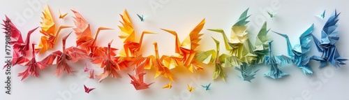Origami crane flock paper art