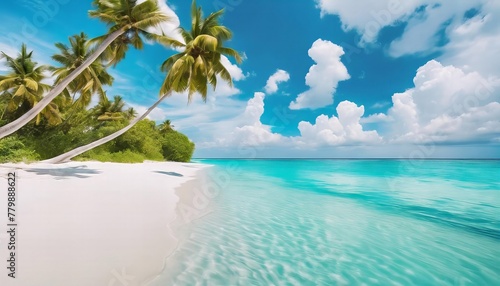 beautiful beach with palm trees and a clear blue ocean © Любовь Переславцева