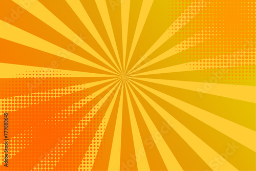 Sunburst background with yellow rays with halftone effect