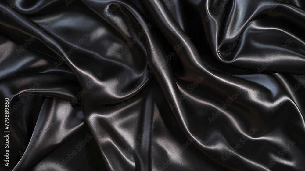 Obraz premium A shiny, smooth black satin fabric with a slight sheen and soft texture