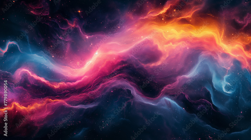 Colorful nebula in space, glowing particles and stars. Abstract background of the universe with light waves. Cosmic wallpaper in the style, Generative AI - obrazy, fototapety, plakaty 