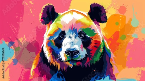 Portrait of panda bear. Colorful comic style painting illustration.