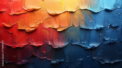 Blue blue red yellow orange rainbow colors on an abstract blue blue background with hand-drawn oil paint texture or grunge suitable for printing or decorating websites
