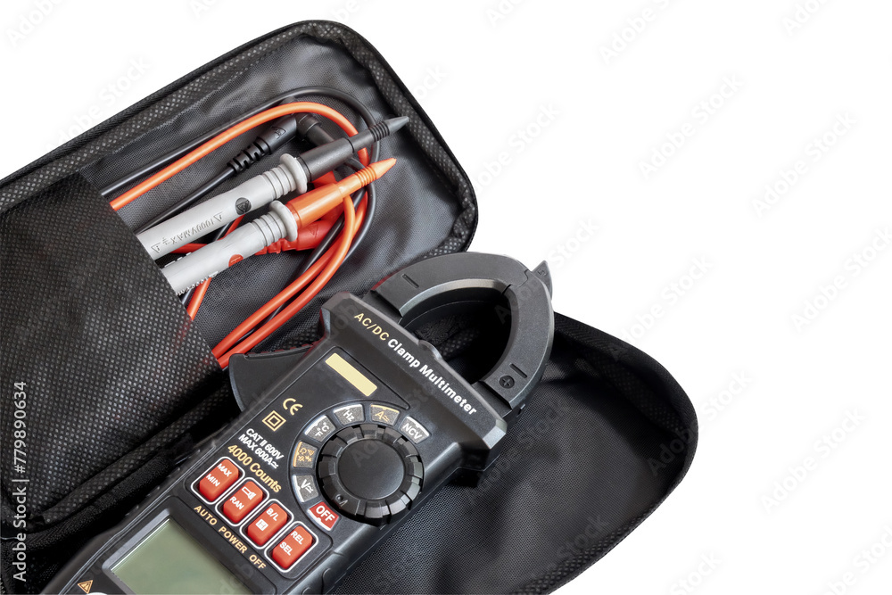 Fototapeta premium Black Digital clamp meter on white background.