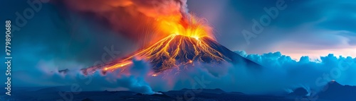 Volcanic eruption captured at night fiery spectacle