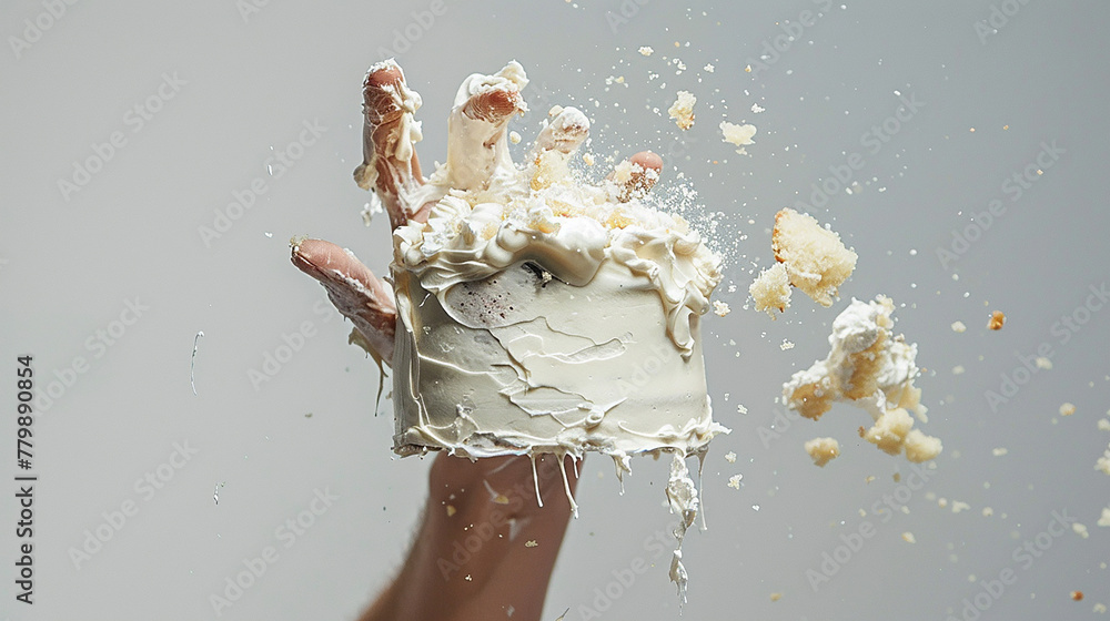 Hand smashing and destroy a dessert as a change diet theme