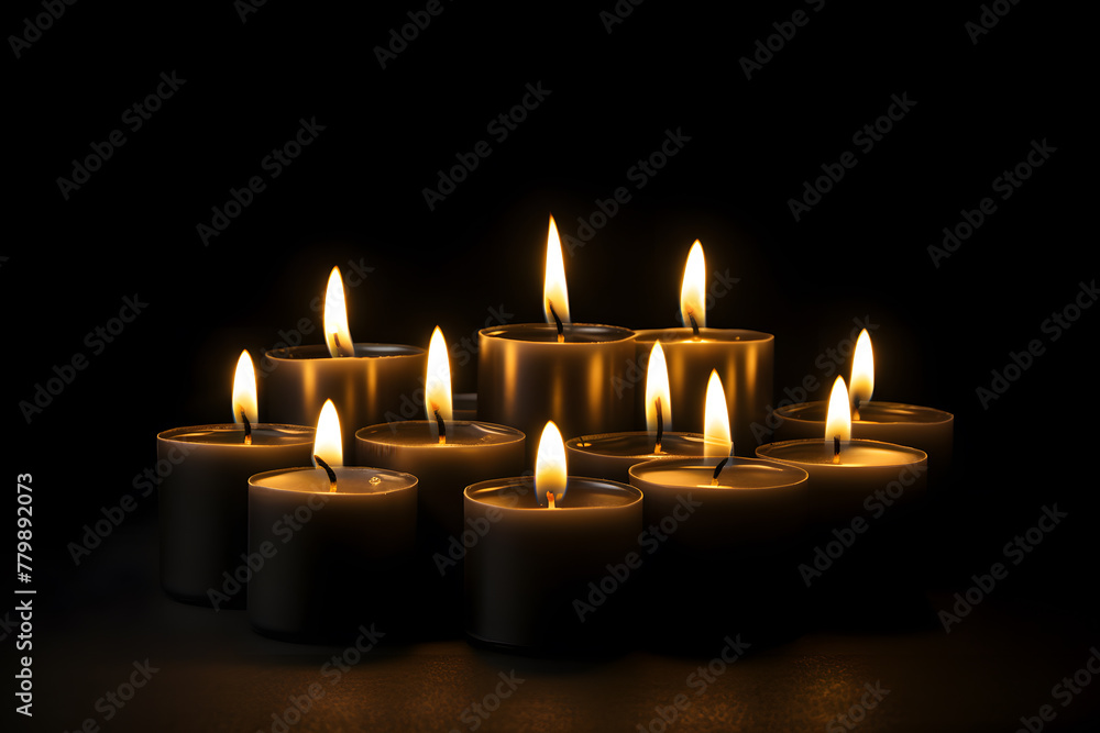 Group of litting candles isolated on black background