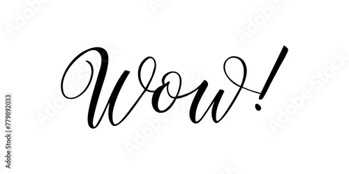 Wow - Handwritten text in calligraphic style on a white background. Vector illustration