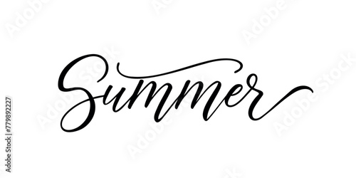 Summer - Handwritten text in calligraphic style on a white background. Vector illustration