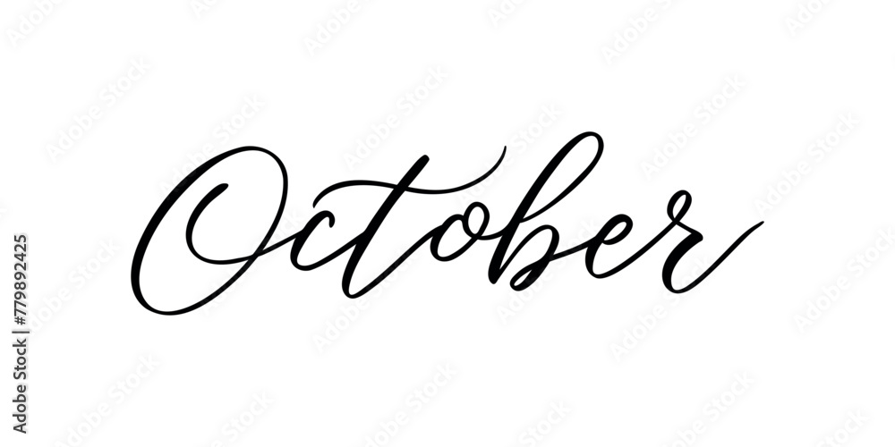 October - Handwritten inscription in calligraphic style on a white background. Vector illustration October - Handwritten inscription in calligraphic style on a white background. Vector illustration