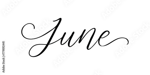 June - Handwritten inscription in calligraphic style on a white background. Vector illustration