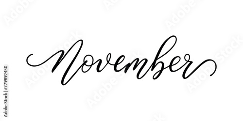November - Handwritten inscription in calligraphic style on a white background. Vector illustration