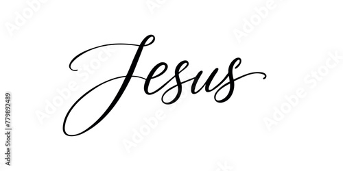 Jesus - Handwritten inscription in calligraphic style on a white background. Vector illustration