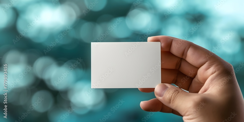 person holding blank card with bokeh background person holding blank card with bokeh background