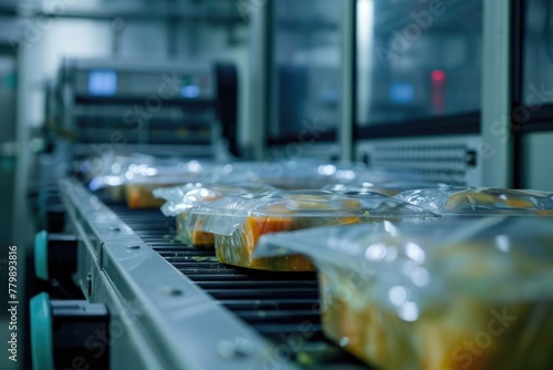 Industrial processing and packaging conveyor belt with frozen food