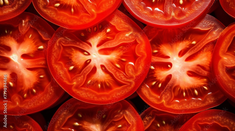 Background texture pattern of tomato slices. Close-up. 