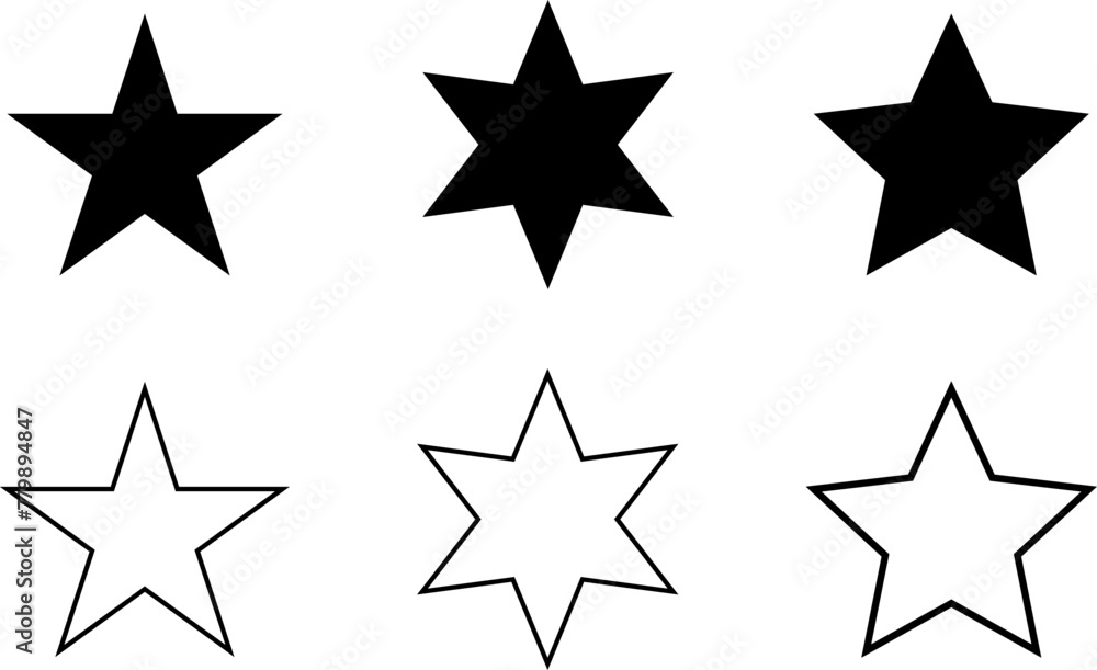 Star icons. Gold Star or favorite flat icon for apps and websites. Rating Star icon. Star vector collection. Modern simple stars. Vector illustration.