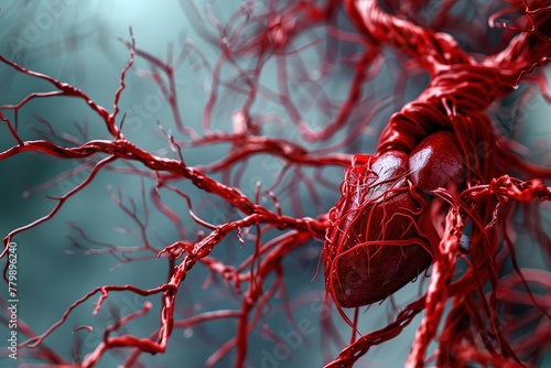 Detailed 3D render of a human heart with blood vessels.