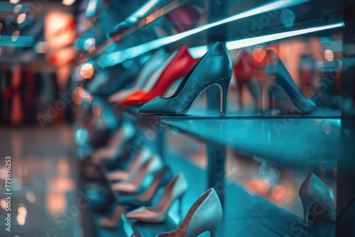 Shelve with high heels shoes in store