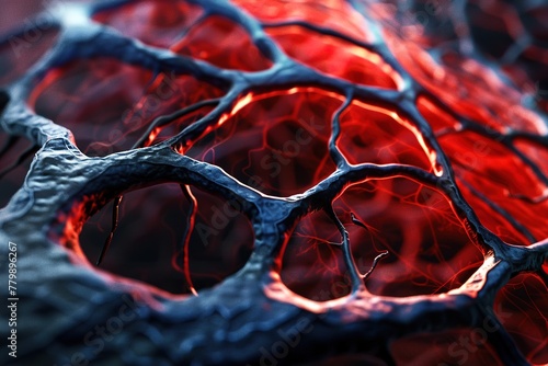 Close-up conceptual image of human blood vessels illuminated from within. photo
