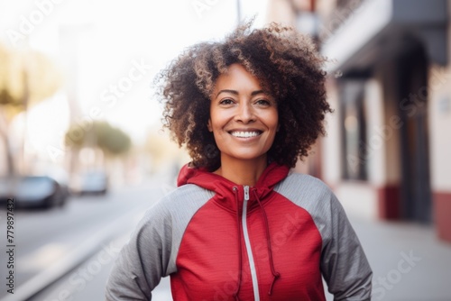 Portrait of a middle aged body positive woman in sportswear outside