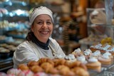 Smiling portrait of a woman working in dessert shop