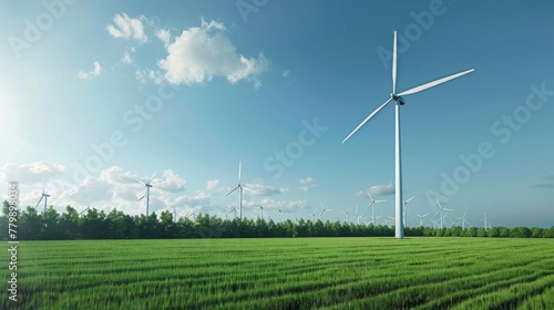 Wind Turbines in a Green Field photo