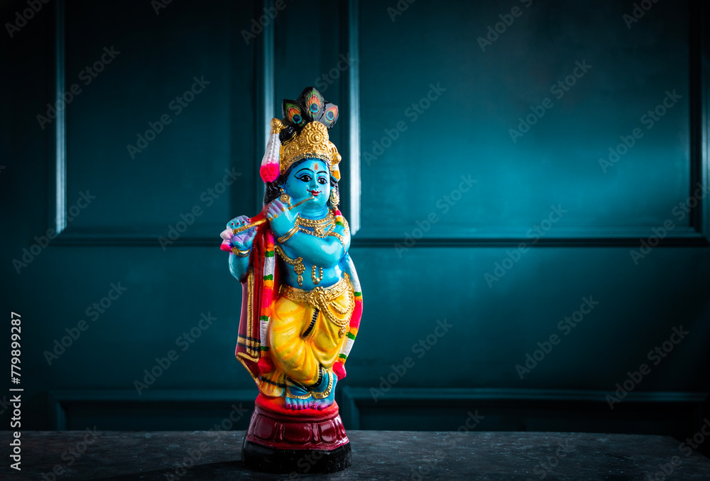 Lord Krishna image with copy space, Vishu Kani concept background - obrazy, fototapety, plakaty 