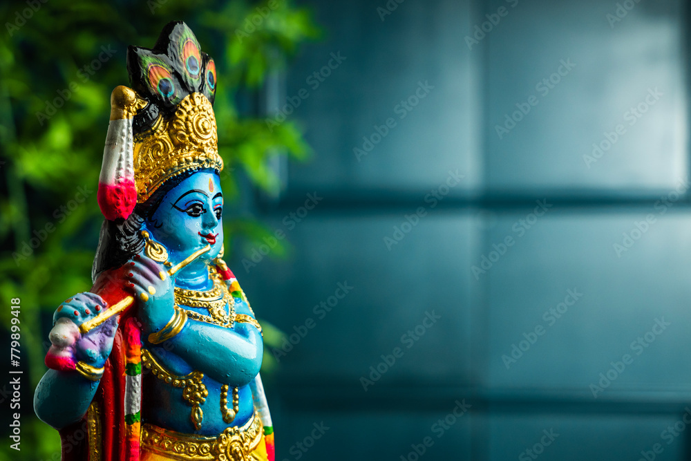 Vishu kani image Lord Krishna with copy space for greeting text, Happy