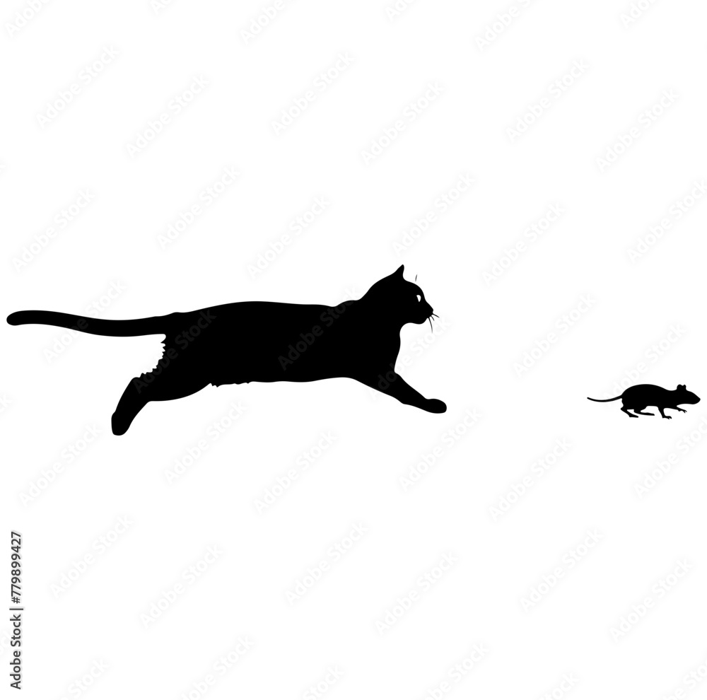 Cat jumps and catches mouse