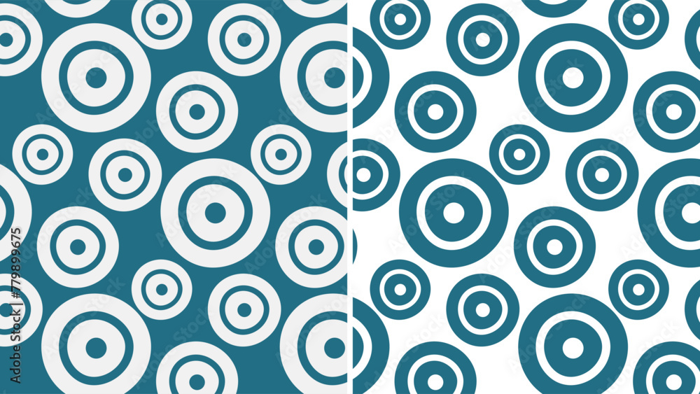 Seamless pattern with circles in retro style. Colored on a white background and white on a colored background