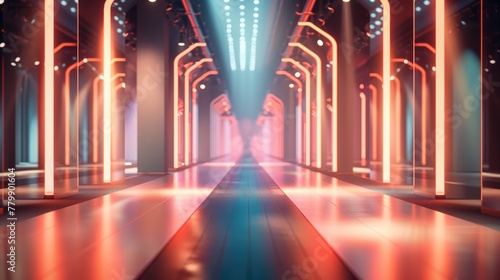 Futuristic Neon-Lit Corridor with Sci-Fi Aesthetic © Viktorikus