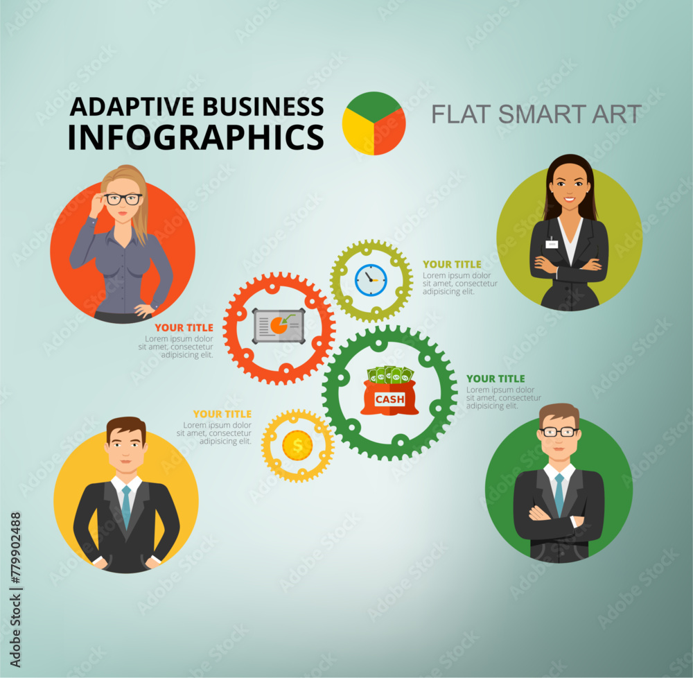 Infographic Four employees team slide template Infographic Four employees team slide template