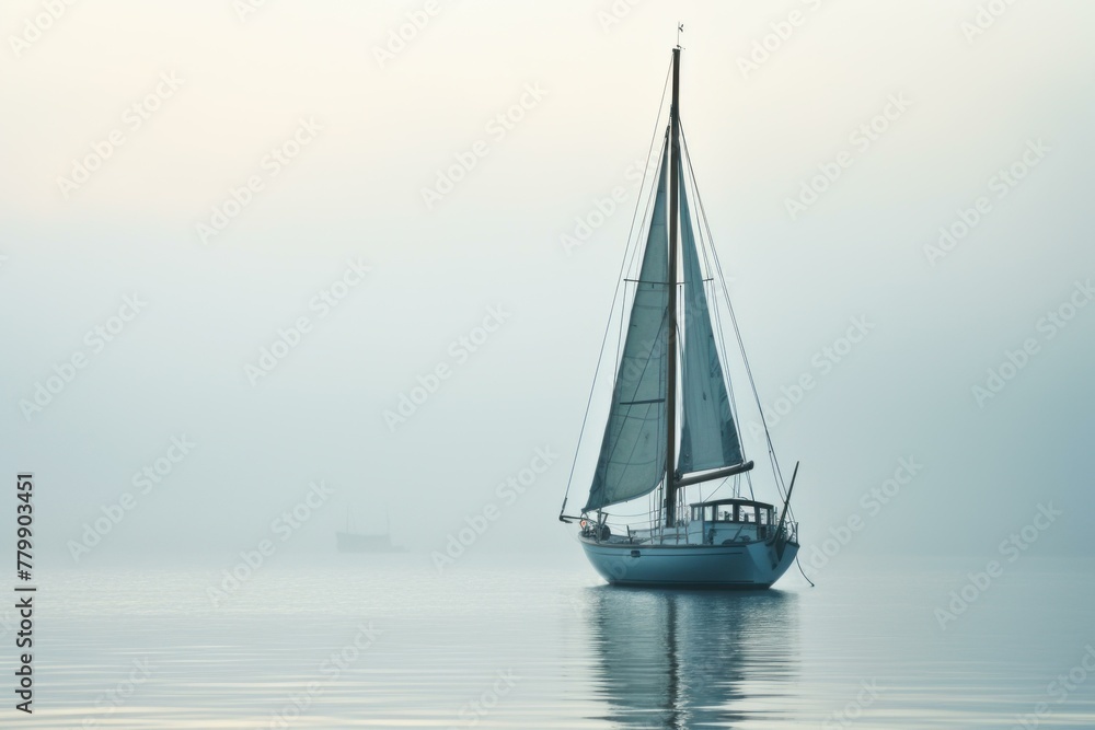 Tranquil Sailboat foggy weather. Park vacation. Generate Ai